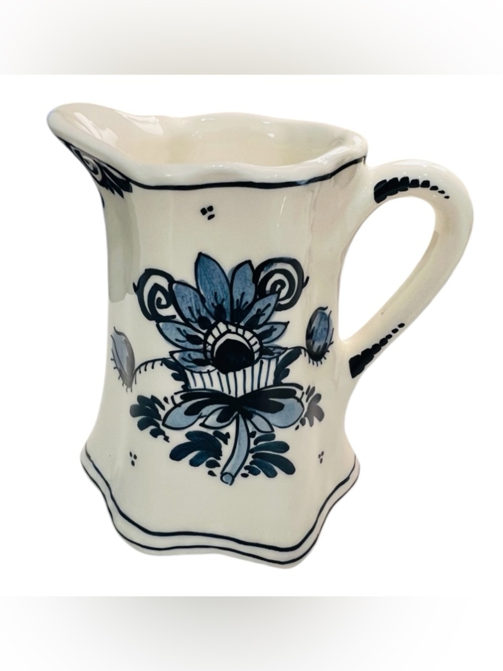 Vintage Delft Holland Handpainted Blue White Creamer Pitcher Floral